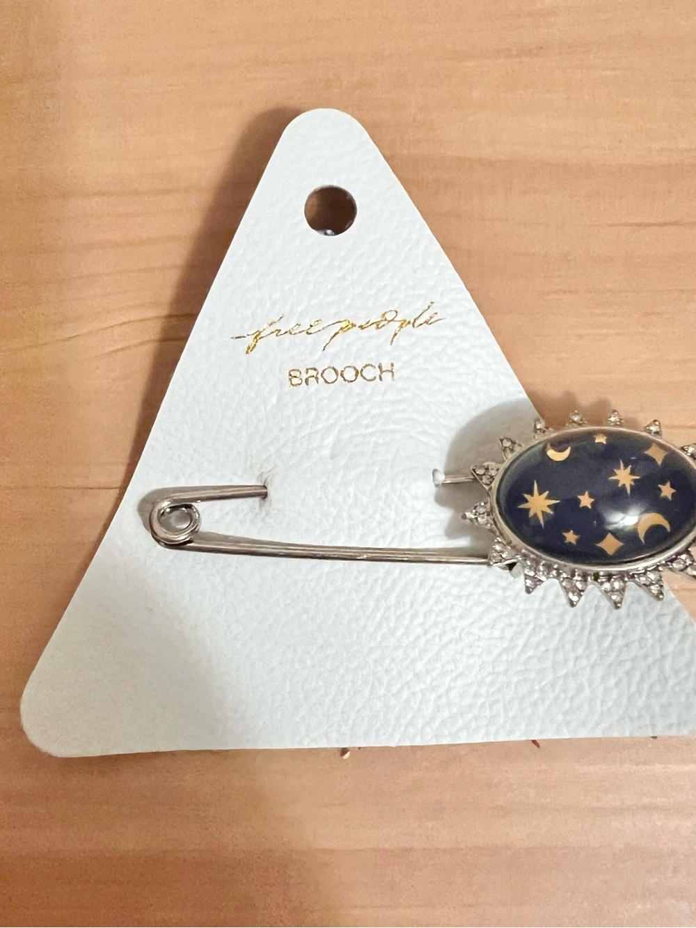 Free People Gold-Tone Celestial Sun & Moon Brooch with Navy Enamel
